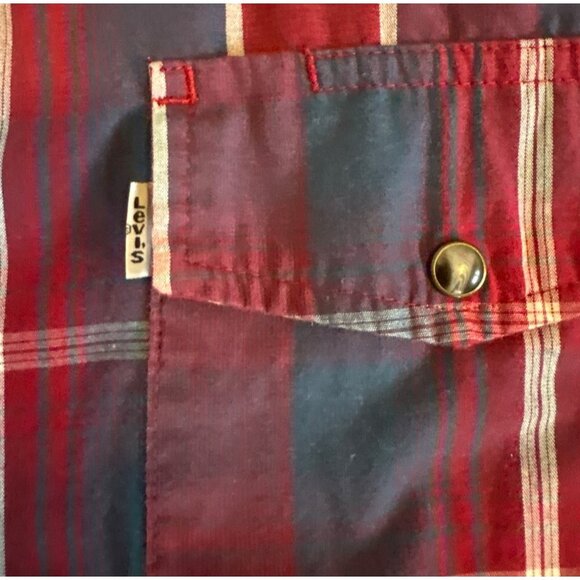 Levis Western Shirt L Mens Modern Fit Long Sleeve Plaid Snap Button Red & Blue - Picture 5 of 9